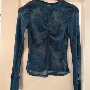 Small Free People Intimately dark green sheer lace long-sleeve